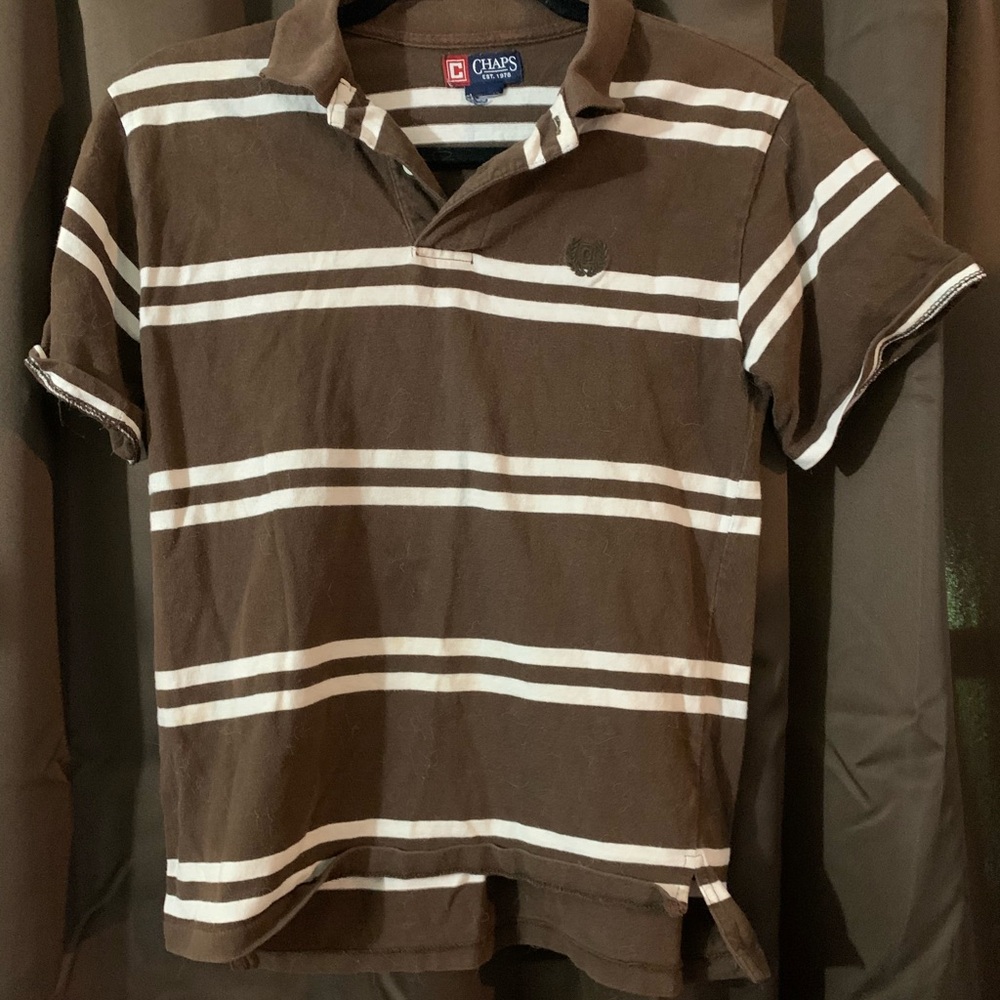 Boy’s Chaps shirt, brown and white, medium